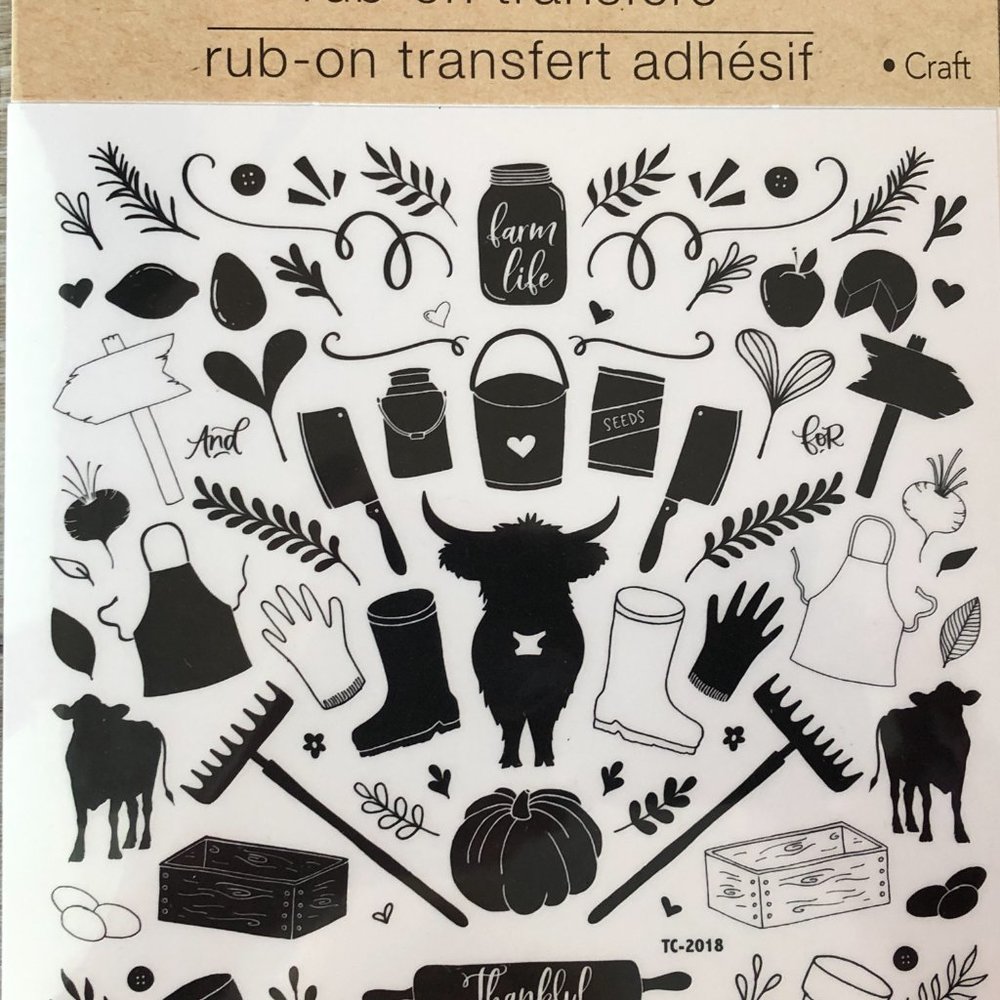 NWT Country Ranch Farm Theme Rub On Transfers Cattle Axes Apron Carrots - Picture 3 of 6